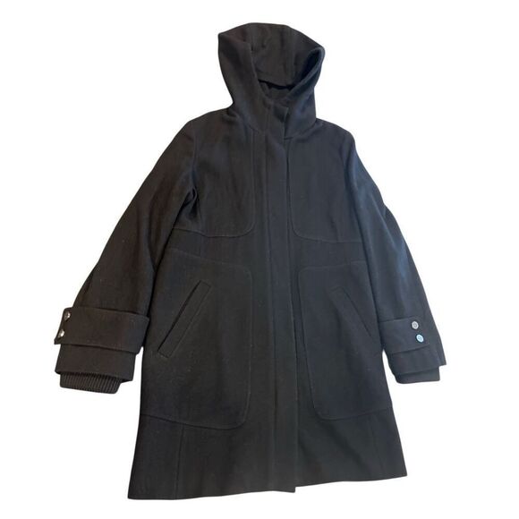 Kenneth Cole Black Wool Blend Hooded Zipper Winter Coat Jacket size 12 - Picture 2 of 10